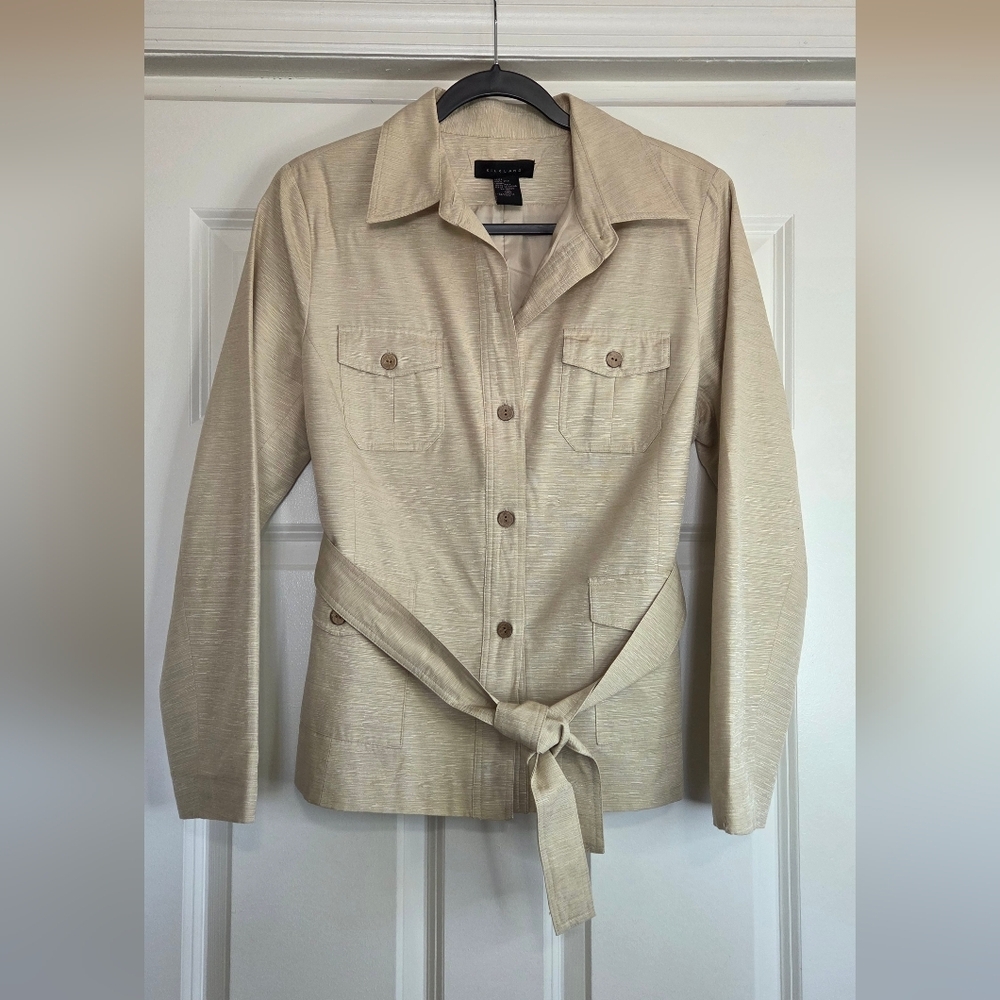 Vintage Silkland Khaki Silk Belted Safari Jacket - Size 10